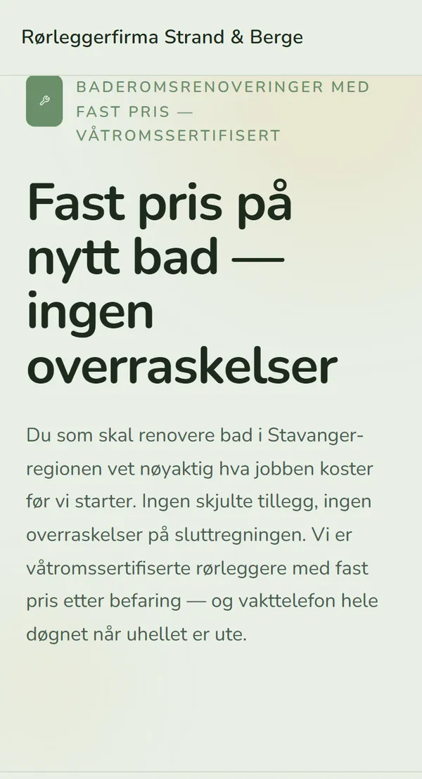 Rørlegger-nettside bygget med Veldia